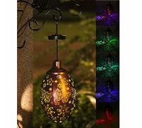 Yohencin Lanterne solaire à suspendre en métal à LED pour extérieur, décoration étanche pour terrasse, jardin, cour, pelouse Blanc chaud changeant de couleur (forme d'olive exagonale)