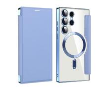 YOHFRFGX 2024 New Leather Textured Flip Phone Case for Samsung S24 S23 S22 Ultra, Adsorption Protective Cover, Leather Textured Flip Phone Case with Credit Card Holder (S22 Ultra,Blue)