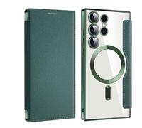 YOHFRFGX 2024 New Leather Textured Flip Phone Case for Samsung S24 S23 S22 Ultra, Adsorption Protective Cover, Leather Textured Flip Phone Case with Credit Card Holder (S24 Ultra,Green)