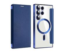 YOHFRFGX 2024 New Leather Textured Flip Phone Case for Samsung S24 S23 S22 Ultra, Adsorption Protective Cover, Leather Textured Flip Phone Case with Credit Card Holder (S24,Navy Blue)