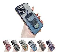 YOHFRFGX Gradient Glitter Quicksand Milk Tea for iphone Case 15 Pro Max, Gradient Glitter Milk Tea Phone Case, Milk Tea Cup Shape Trendy for iphone Case 14/13/12/11 Pro Max (13 Pro,Blue)