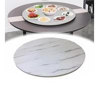 YOHIEE Table À Manger Plateau de Service Rotative, 60 70 80cm Plateau Rotatif En Bois Rond, Grand Lazy Susan Plateau Tournante 360° Rotation, Silencieux(White Marble,60CM(24INCH))