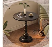 YOHIEE Table d'appoint vintage ronde en métal avec plateau, table basse minimaliste, table de salon, table de chevet, montage facile (noir, large)