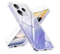 Yohii Coque 3 en 1 pour Xiaomi Redmi Note 14 4G (pas pour 5G) avec 2 pièces en verre trempé, transparent antichoc anti-rayures, étui ultra fin en silicone TPU de protection - Transparent