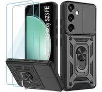 Yohii Coque pour Samsung Galaxy S23 FE 5G 6.4 Pouces, avec 2 Pièces Verre Trempé, Lentille Coulissante Couverture, Support 360° Rotatif Militaire PC Armor Etui, Noir