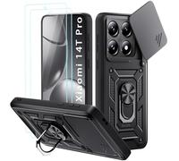 Yohii Coque pour Xiaomi 14T Pro, avec 2 Pièces Verre Trempé, Lentille Coulissante Couverture, Support 360° Rotatif Militaire PC Armor Etui, Noir