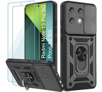 Yohii Coque pour Xiaomi Poco X6 5G/ Xiaomi Redmi Note 13 Pro 5G avec 2 Pièces Verre Trempé, Lentille Coulissante Couverture, Support 360° Rotatif Militaire PC Armor Etui, Noir