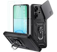 Yohii Coque pour Xiaomi Redmi 13 4G/Xiaomi Poco M6 4G (Pas pour Note 13 4G) avec 2 Pièces Verre Trempé, Lentille Coulissante Couverture, Support 360° Rotatif Militaire PC Armor Etui, Noir