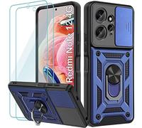 Yohii Coque pour Xiaomi Redmi Note 12 4G 6.67", avec 2 Pièces Verre Trempé, Lentille Coulissante Couverture, Support 360° Rotatif Militaire PC Armor Etui, Bleu