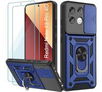 Yohii Coque pour Xiaomi Redmi Note 13 Pro 4G (Pas pour 5G) avec 2 Pièces Verre Trempé, Lentille Coulissante Couverture, Support 360° Rotatif Militaire PC Armor Etui, Bleu