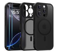 Yohii Magnétique Coque pour iPhone 16 Pro avec 2 Verre Trempé, Compatible avec MagSafe [Conception de Caméra Protection] Etui Translucide Mat Arrière Housse Fine Antichoc Case, Noir