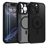 Yohii Magnétique Coque pour iPhone 16 Pro Max avec 2 Verre Trempé, Compatible avec MagSafe [Conception de Caméra Protection] Etui Translucide Mat Arrière Housse Fine Antichoc Case, Noir