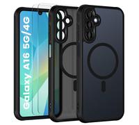 Yohii Magnétique Coque pour Samsung Galaxy A16 4G/5G avec 2 Verre Trempé, Compatible avec MagSafe [Conception de Caméra Protection] Etui Translucide Mat Arrière Housse Fine Antichoc Case, Noir