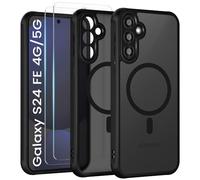Yohii Magnétique Coque pour Samsung Galaxy S24 FE 5G avec 2 Verre Trempé, Compatible avec MagSafe [Conception de Caméra Protection] Etui Translucide Mat Arrière Housse Fine Antichoc Case, Noir