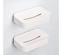 YOHOM Porte-Savons Adhesif Salle de Bain Porte Savon Douche Plastique Plateau à Savon Mural Blanc Support de Savon de sans Perçage avec Drain