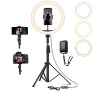 YOHOOLYO 12" Ring Light avec Trépied 64" Anneau Lumineux LED avec 10 Luminosité 3 Modes d'Eclairage, Trepied Smartphone Selfie LED Anneau Lumière pour Maquillage, Photographie, YouTube et Vidéo Selfie