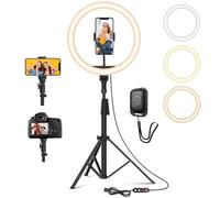 YOHOOLYO Anneau lumineux avec trépied - 12 pouces - Avec trépied en aluminium de 163 cm - 3 couleurs de lumière et 10 niveaux de luminosité - Pour selfie Tiktok, YouTube, vidéo, maquillage