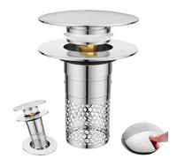 Yohuork Bouchon Lavabo Salle de Bain, Bonde Lavabo Universel, 34-40mm Filtre Lavabo Pop Up, Bouchon de Crépine avec Filtre à Cheveux pour Lavabo, Baignoire, Cuisine, Anti-Verrouillage