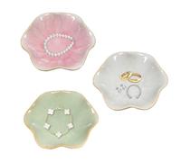 YoHyien 3 Pièces Ceramique Coupelle Bijoux, Décoratif Vide Poche Entree, Forme de Fleur Plateau Bijoux, Decorative Bowl Jewellery, Plateaux à Bijoux pour Bibelot, Bague (Rose + Vert + Gris)