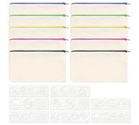Yoicn Lth Lot de 10 Pochettes en Tissu zippées 21 × 12 cm, Trousses en Toile Vierge DIY avec pochoirs de Peinture, Trousses à Personnaliser pour l’école, Le Voyage, Les Cadeaux et l’Artisanat