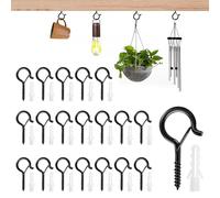 Yoicn Lth Lot de 20 crochets à visser noirs en acier inoxydable, pitons à œil avec boucle de sécurité, crochet plafond pour plantes suspendues, paniers, nichoirs, oiseaux