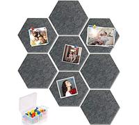 Yoillione Tableau d'affichage hexagonal en feutre autocollant pour la maison et le bureau, tableau d'affichage gris, tableaux mémo adhésifs pour mur décoratif avec 20 punaises