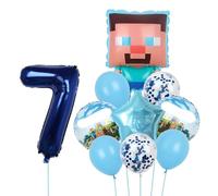 Yoimckay 10 Pièces Ballons Anniversaire Set 7 Ans Garçon, Jeu thème fête ballons, Ballons pixels, Anniversaire Décoration en Aluminium, Fête d'anniversaire Décoration Set pour Enfants (7 Ans)