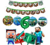Yoimckay 11 Pièces Décoration D'anniversaire de Ballon Pixel,6 ans ballon en Aluminium, Cartoon Thème Anniversaire Ballons,Cartoon Décorations ballon,Décoration de Fête D'anniversaire pour Enfant(6)
