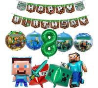 Yoimckay 11 Pièces Décoration D'anniversaire de Ballon Pixel,8 ans ballon en Aluminium, Cartoon Thème Anniversaire Ballons,Cartoon Décorations ballon,Décoration de Fête D'anniversaire pour Enfant(8)