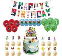Yoimckay 28 Pièces Mario Fournitures de fête de Ballon, Banderole Anniversaire, Décoration Gateau, Cartoon Ballon Multicolore, Enfants Décoration de Fête, pour Party Anniversaire, Fête à Thème