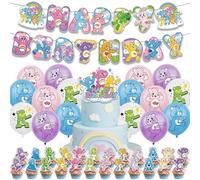 Yoimckay 42 Lot de Décorations de fête Care Cute Bears, Rose, Violet, Vert, Bleu - Comprend une Bannière, une décoration de Gâteau, des décorations pour Cupcakes et des Ballons