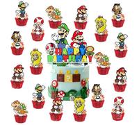 Yoimckay Lot de 24 mario Décoration pour Gâteau d'anniversaire,Super frère Décorations pour gâteau,Topper pour Gâteau, Topper pour Cupcake,décorations pour gâteau Enfant,kit de décoration pour gâteaus