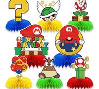 Yoimckay Lot de 8 Fournitures de Fête d'anniversaire pour Mario, Joyeux Anniversaire Decoration, Centres de Table en nid d'abeille Super Brother, deco anniversair de Table 3D sur Thème Super Brother