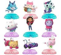 Yoimckay Lot de 9 Fournitures de Fête d'anniversaire pour Gabbys, Joyeux Anniversaire Decoration, Centres de Table en nid d'abeille Gabbys, deco anniversair de Table 3D sur Thème gabbyss