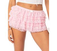 Yoisdtxc Lolita Bloomers Short à volants pour femme - Y2k Short en dentelle de couleur unie Pantalon de sortie Y2k Sweet Pettipants, c-rose, L