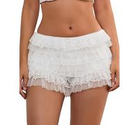 Yoisdtxc Lolita Bloomers Short à volants pour femme - Y2k Short en dentelle de couleur unie Pantalon de sortie Y2k Sweet Pettipants, B-blanc., M