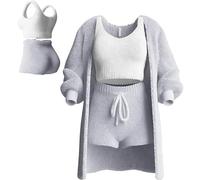 YoiTs Misscosy Ensemble en Tricot 3 pièces, Pyjama Sexy en Polaire Chaude et pelucheuse, Ensemble Haut et Short, vêtements de détente (Grey,Large)