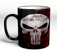 YOIUE Mug en porcelaine fin - Tasses de 11oz 330ml - Tasse de café exquise pour collègues,amis,frères et sœurs - Cadeau imprimé, Crâne en colère rouge et blanc de style néo thrash - 3D