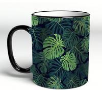 YOIUE Mug en porcelaine fin - Tasses de 11oz 330ml - Tasse de café exquise pour collègues,amis,frères et sœurs - Cadeau imprimé,Plantes tropicales Monstera vert Motif abstrait bizarre