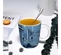 YOIUE Mug en porcelaine fin - Tasses de 11oz 330ml - Tasse de café exquise pour collègues,amis,frères et sœurs - Cadeau imprimé,trompettiste sur un toit à Paris