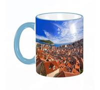 YOIUE Mug en porcelaine fin - Tasses de 11oz 330ml - Tasse de café exquise pour collègues,amis,frères et sœurs - Cadeau imprimé,Paysage urbain européen Coucher de soleil sur la ville de Dubrovnik avec
