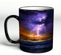 YOIUE Mug en porcelaine fin - Tasses de 11oz 330ml - Tasse de café exquise pour collègues,amis,frères et sœurs - Cadeau imprimé,Décor de lac, éclairs épiques et tempête sur l'horizon des vagues de la