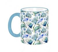 YOIUE Mug en porcelaine fin - Tasses de 11oz 330ml - Tasse de café exquise pour collègues,amis,frères et sœurs - Cadeau imprimé,Été Océan Exotique Main Tropical Comme Coquillage Hippocampe Corail Faun