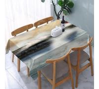 YOIUE Nappe Anti-Taches Lavable,137x183cm Nappe pour Table Rectangulaire pour Salle à Manger,Jardin,fête,Mariage ou Maison,Phare, mer agitée, Peinture à l'huile éclaboussant la Lune et Le