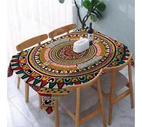 YOIUE Nappe Anti-Taches Lavable,137x183cm Nappe pour Table Rectangulaire pour Salle à Manger,Jardin,fête,Mariage ou Maison,Décor Tribal, Motif Rond Tribal Africain aux Couleurs Ethniques, Art aztèque