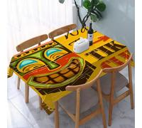 YOIUE Nappe Anti-Taches Lavable,137x183cm Nappe pour Table Rectangulaire pour Salle à Manger,Jardin,fête,Mariage ou Maison,Décor de Bar Tiki, Statue polynésienne vieillie avec Boisson Tropicale Typog