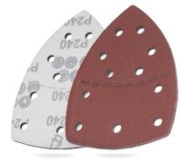 YoiYee Lot de 12 feuilles abrasives triangulaires Delta - 11 trous - Accessoires pour ponceuse multifonction - Grain 240 - Rouge