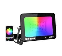 YOJZMA 1 Pcs 50W projecteur LED d'extérieur avec prise, éclairage de paysage intelligent RVB à changement de couleur avec contrôle par application, étanchéité IP66 pour jardins et cours