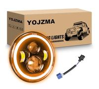 YOJZMA 1 phare LED rond de 7 pouces, 4 phares de moto à LED, feux de route/croisement blancs, halo ambré, clignotants, yeux d'angle, lumière pour Wrangler JK TJ LJ CJ moto Davidson