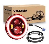 YOJZMA 1 phare LED rond de 7 pouces, 4 phares de moto à LED, feux de route/croisement blancs, halo rouge, clignotants, yeux d'angle, lumière pour Wrangler JK TJ LJ CJ moto Davidson avec supports